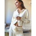 thumbnail image 5 of Women'S 2 Piece Outfits Casual Lapel Zip Sweatshirts and Wide Leg Pants Tracksuit Sets White M, 5 of 9