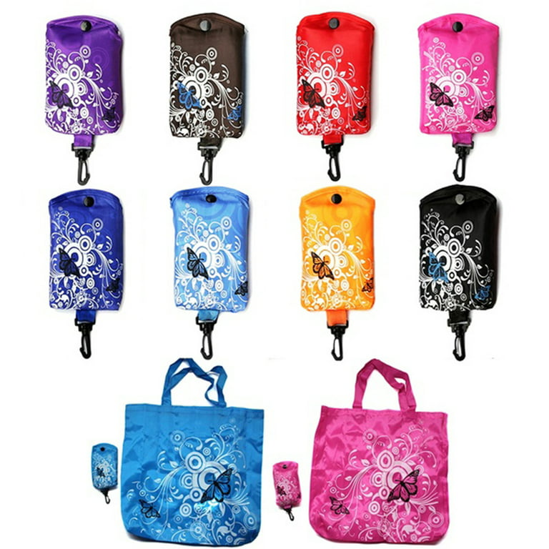 NymphFable 6 Pack Grocery Bags Reusable Butterflies Colorful Flowers Shopping Bags Washable Foldable Tote Bag 50lbs