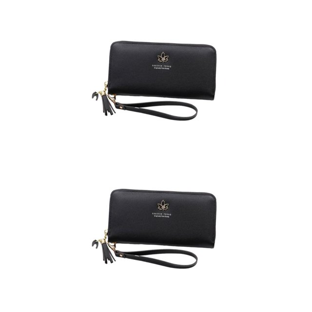 Decodeary Practical Women Wallet With Multiple Compartments All Occasions Wide Application PU Card Holder Wallet Pu Leather Wallet black 2Set