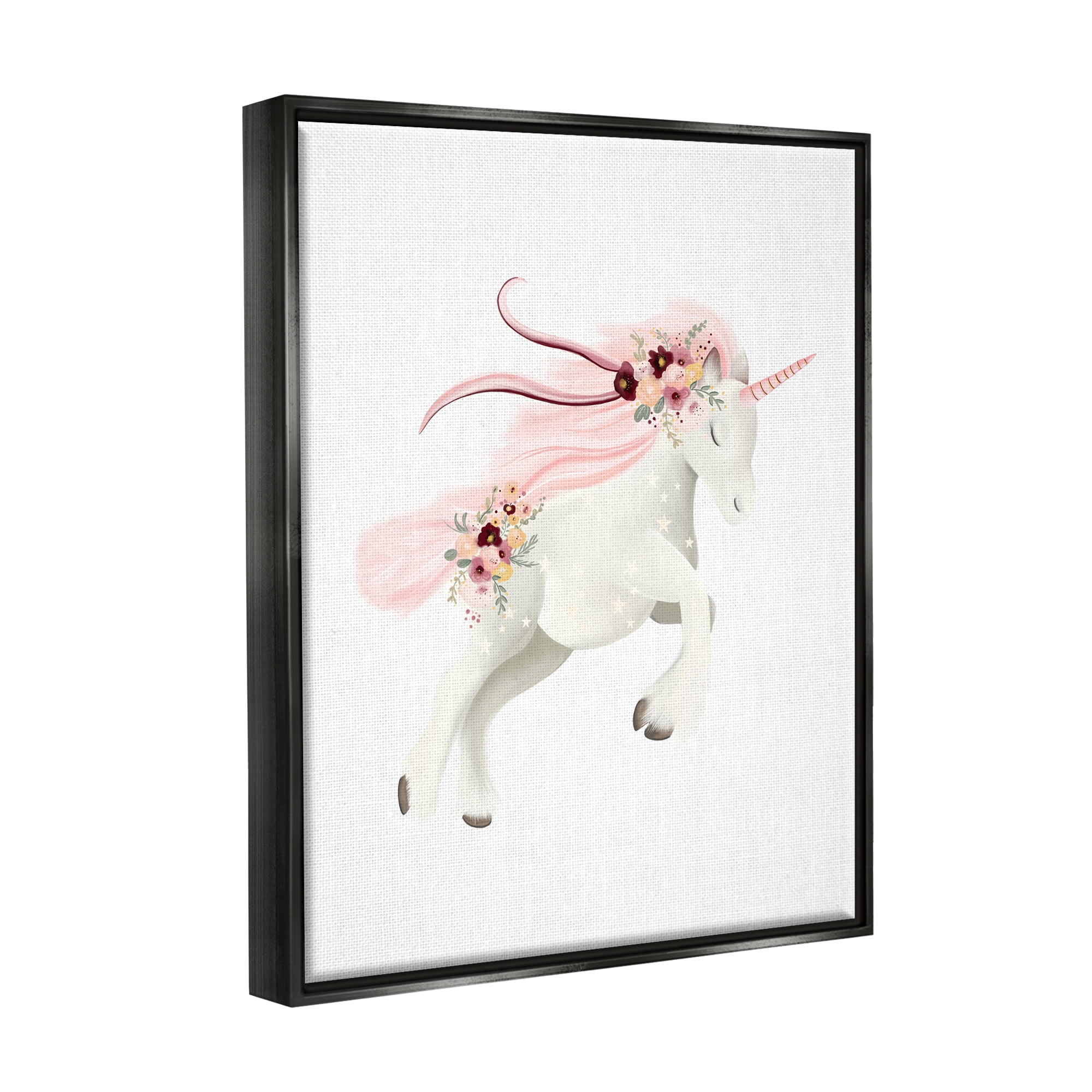 Stupell Industries Pastel Galloping Unicorn Fairy Tales & Fantasy Painting Black Floater Framed Canvas Art Print Wall Art, 25 x 31