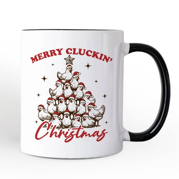 Merry Cluckin' Christmas Tree Personalized Mug, Funny Santa Hat Chicken Farmhouse Gift with Custom Name