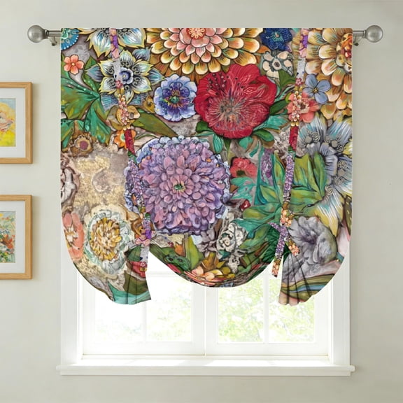 Bathroom Light‑Blocking Tie‑Up Balloon Curtain, Boho rod‑pocket blackout shade 42" W x 63" L, soft long‑life textile that shields wet‑zone house windows