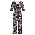 thumbnail image 5 of BEFOKA Women Jumpsuits Formal 3/4 Sleeve Hawaii Baggy Capri Pants One Piece Jumpsuits with Pocket V Neck Baggy Overalls Floral Going Out Date Night Womens Rompers For Summer M, 5 of 5