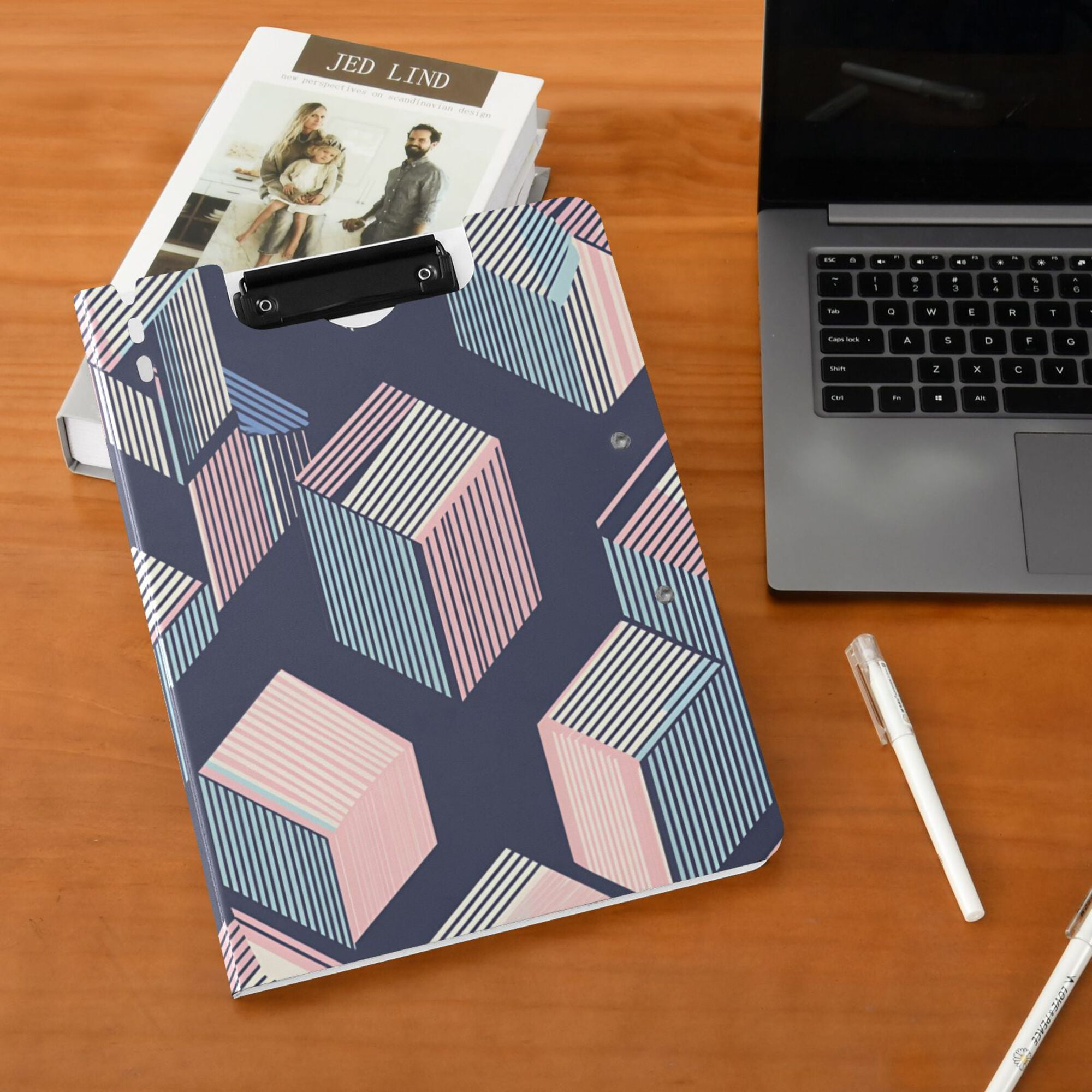 FORMRS A4 Clipboard Folder with Pen Holder Horizontal Foldable School Office Binder, Dark Cubes
