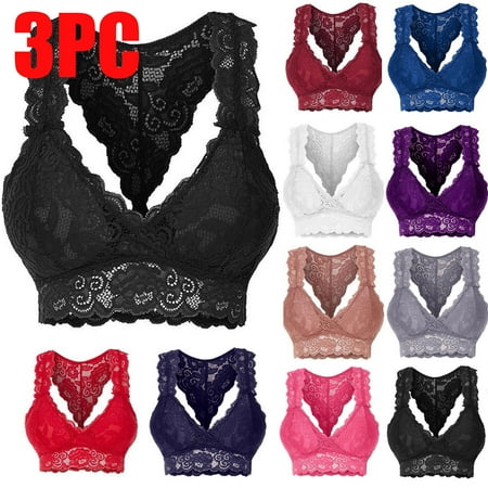 

ELA 3PC Women Plus Size Bra Vest Crop Underwear Wire Free Bra Lingerie Sexy V-Neck Underwear Lingerie lace bralette S-3XL