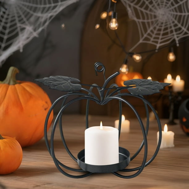 Adornos de Halloween: Portavelas de Metal con Forma de Calabaza | Negro | 12 X 12 X 11 Cm | Decoración Navideña | 1 Adorno