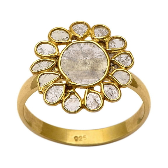 Mooneye 2.50 CTW Natural Diamond Polki Women's Women Gifts Ring 925 Sterling Silver Gold Plated