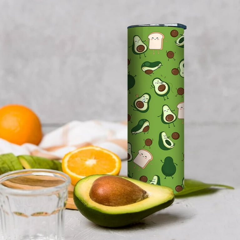 Cute Green Avocado Skinny Tumbler with Lid and Straw,Avocado Gifts