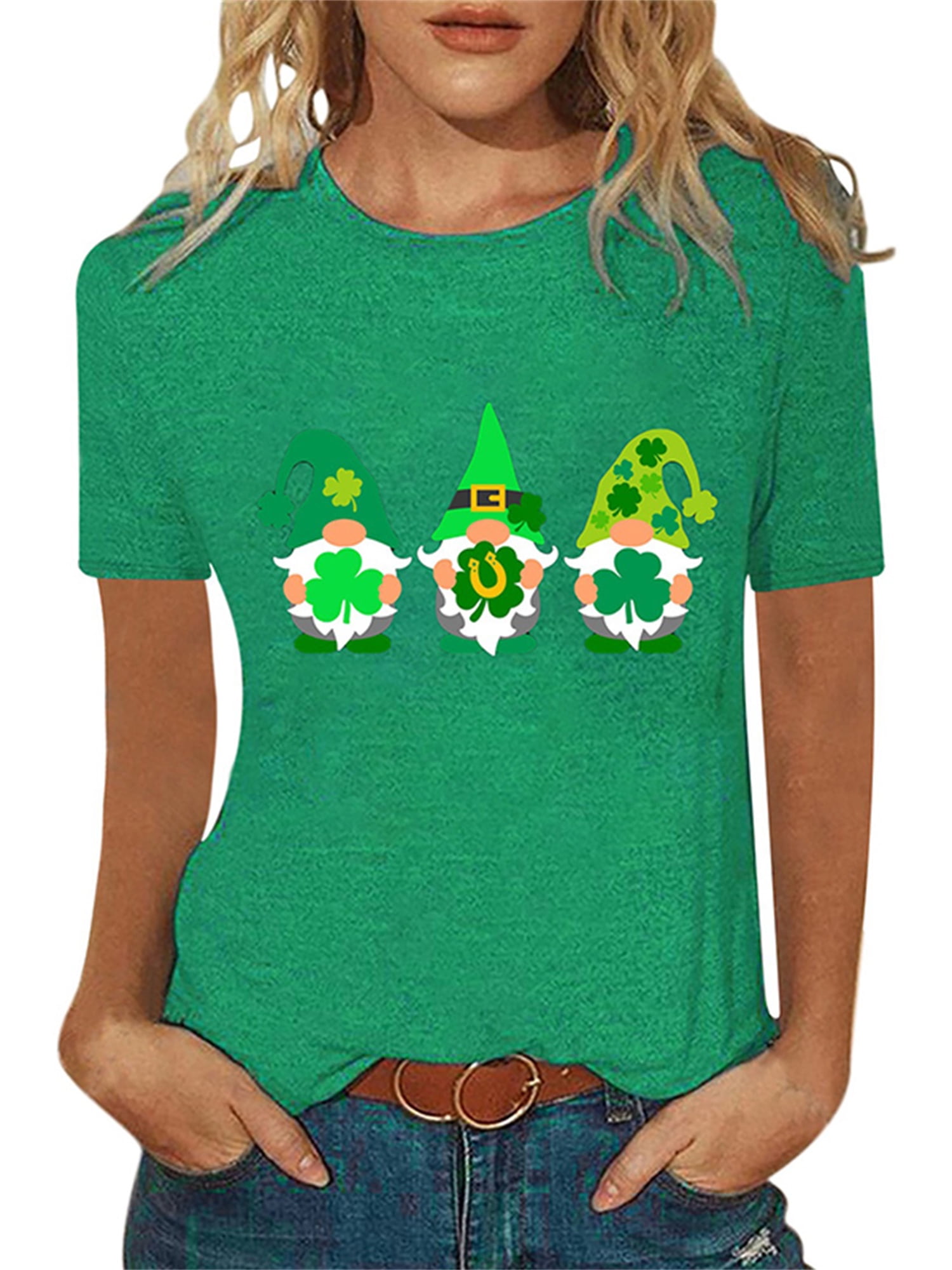 Aniywn Women's St Patricks Day Casual Short Sleeve T-Shirt Round Neck Graphic Print Tee Top Blouse 