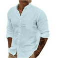 thumbnail image 1 of JUNWELL BLVB Men‘s Long Sleeve Button down Shirt Casual Loose Solid Color Work Business Beach Vacation Tops Tee White, 1 of 6