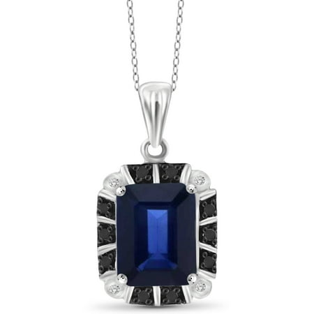 JewelersClub 2 Carat T.G.W. Sapphire and Black and White Diamond Accent Sterling Silver Pendant, 18