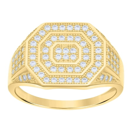 10kt Real Yellow Gold Mens Cubic-Zirconia Octagon Head Fashion Ring