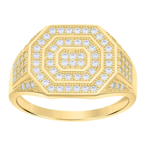 10kt Real Yellow Gold Mens Cubic-Zirconia Octagon Head Fashion Ring