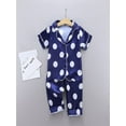 thumbnail image 2 of Autumn Baby Kids Girls Boys Wave Point Print Sleepwear Set Short Sleeve Blouse Tops+Night Pants, 2 of 9