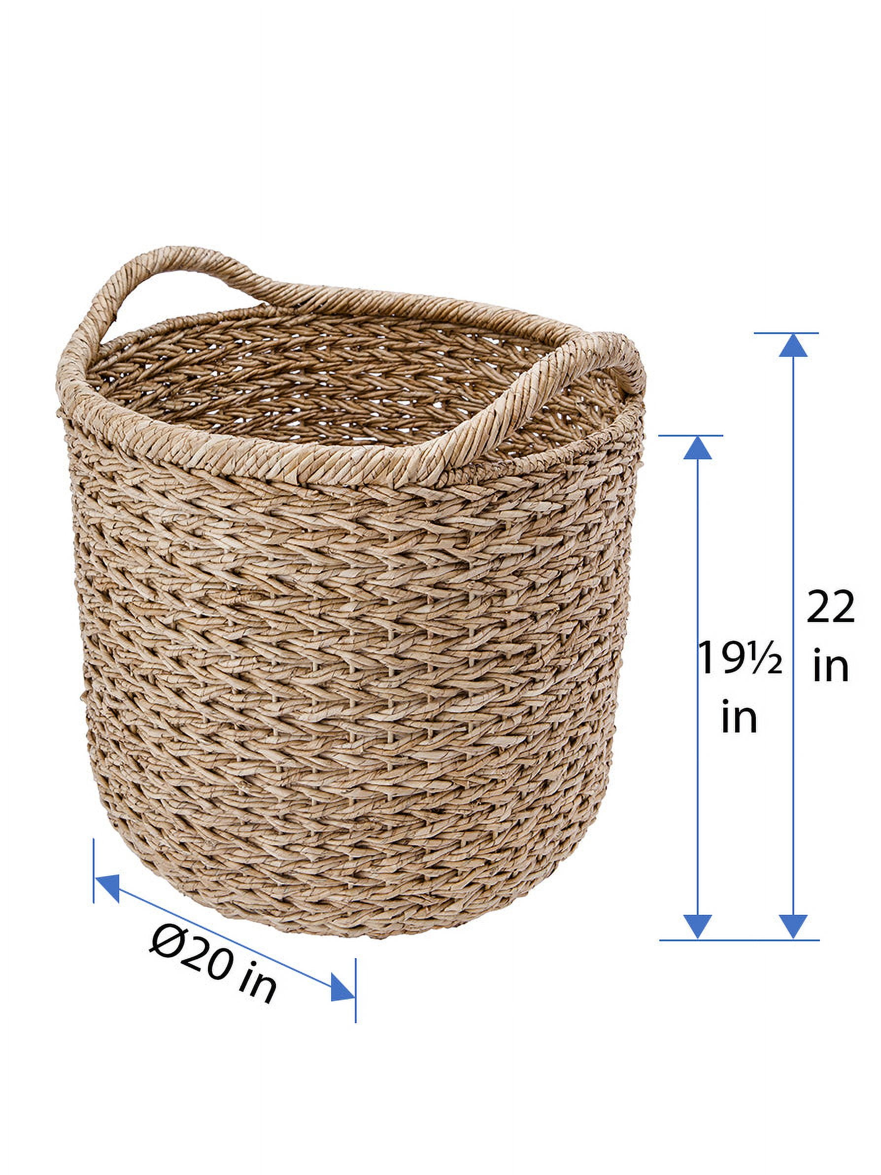 Kouboo Large Handwoven Decorative Storage Basket In Twisted Sea Grass With Handles, Circle-Shaped Basket Bin For Storage In Entryway, Organizing Basket For Laundry, Natural