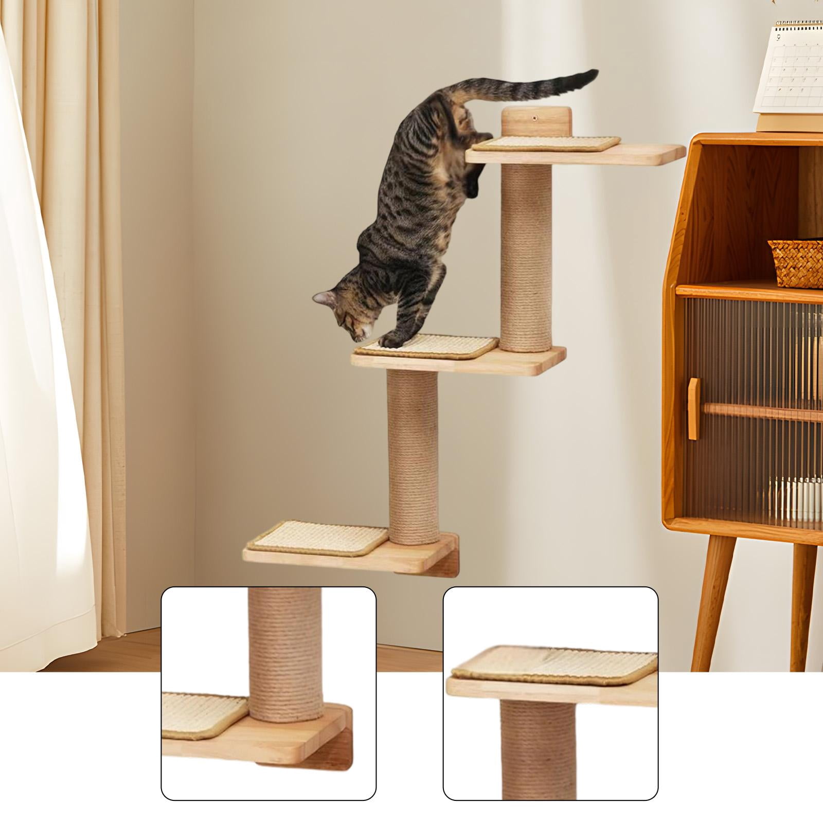 Cat Wall Shelves Cat Stairway Steps Scratching Post Wooden Sisal Material for Indoor Cats Activity Center
