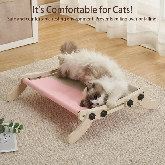 Cat Hammock Radiator, Dual-use Cat Window Hammock for Indoor Cats, Adjustable Wood Cat Radiator Beds Cat Window Beds Holds Up 18kg for Home Living Room Gray Pink Can be Hung or Placed