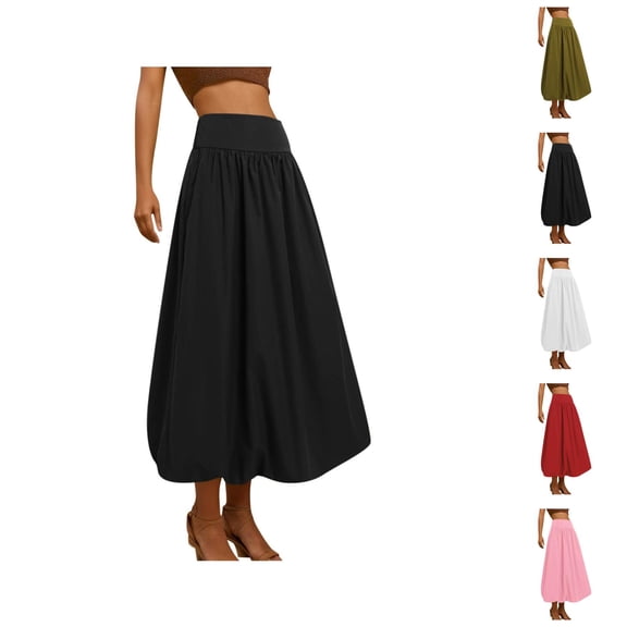 Bubble Maxi Skirt for Women Elastic Waist Puffy Hem A Line Flowy Balloon Skirts with Pockets