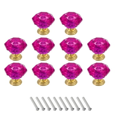 Uxcell 10 Pcs Crystal Drawer Knobs 0.95 inch Dresser Pulls Knobs for Cupboard Rose Red Gold