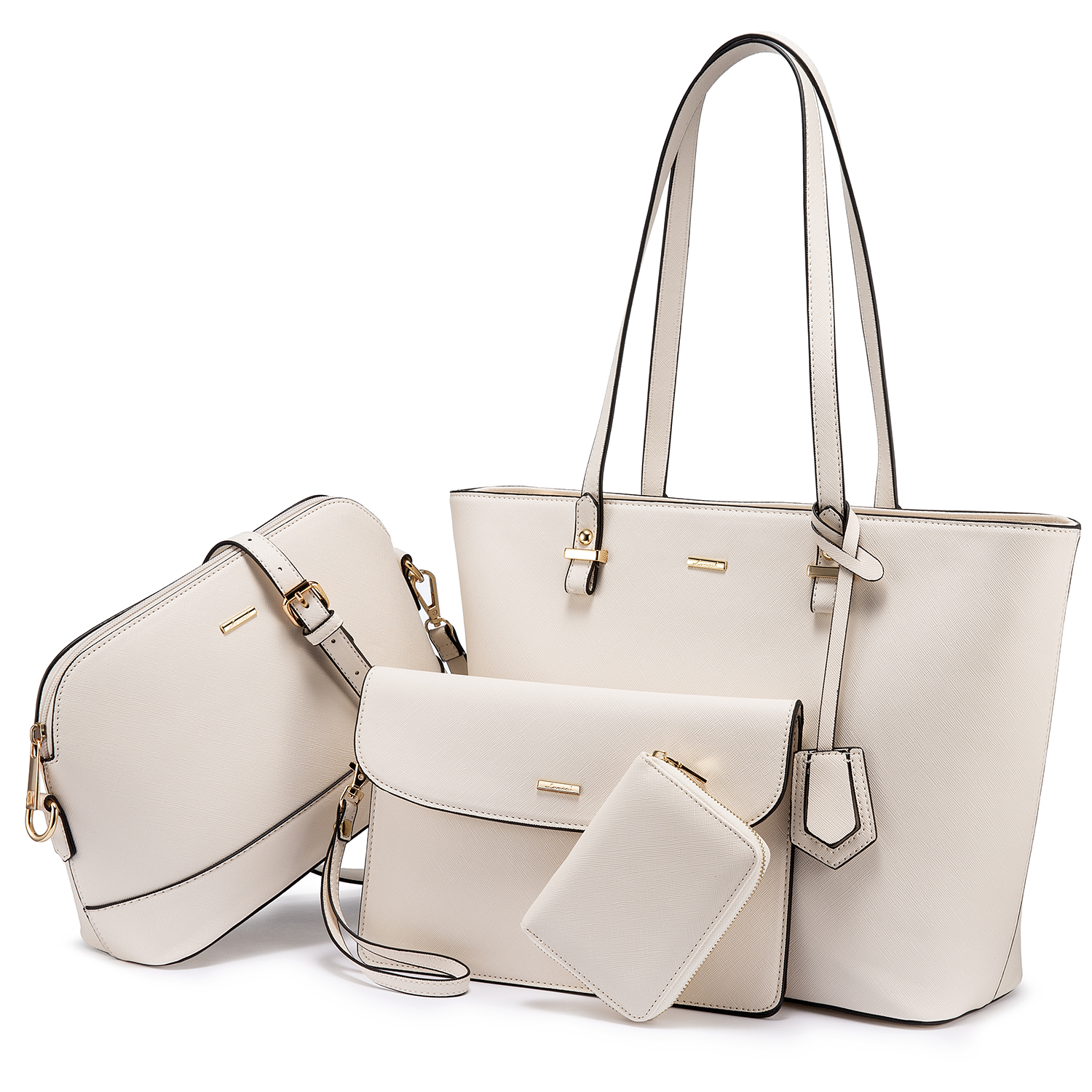 Lovevook Purses and Handbags for Women, Fashion Tote Satchel Shoulder Bag,Top Handle Satchel Bags Purse Set- 3pcs & Beige