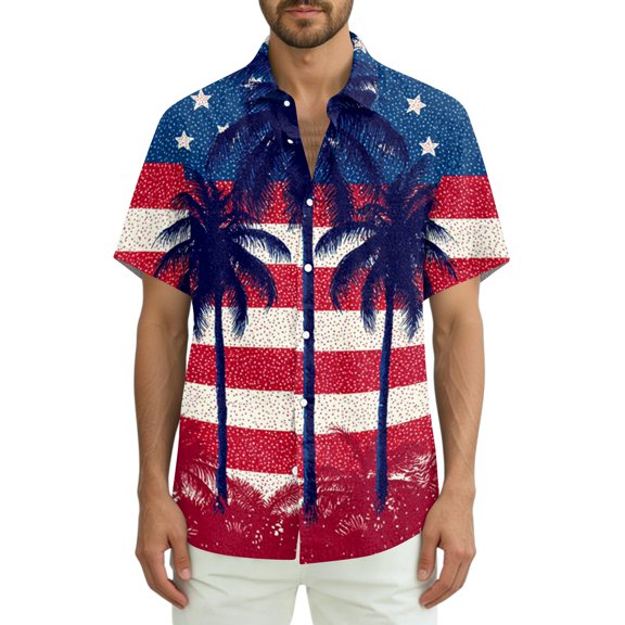 JULMCOMO 4th of July Hawaiian Shirt for Men 1776 Short Sleeve Trendy Button Down Shirts Independence Day Summer Clothing Navy 3XL