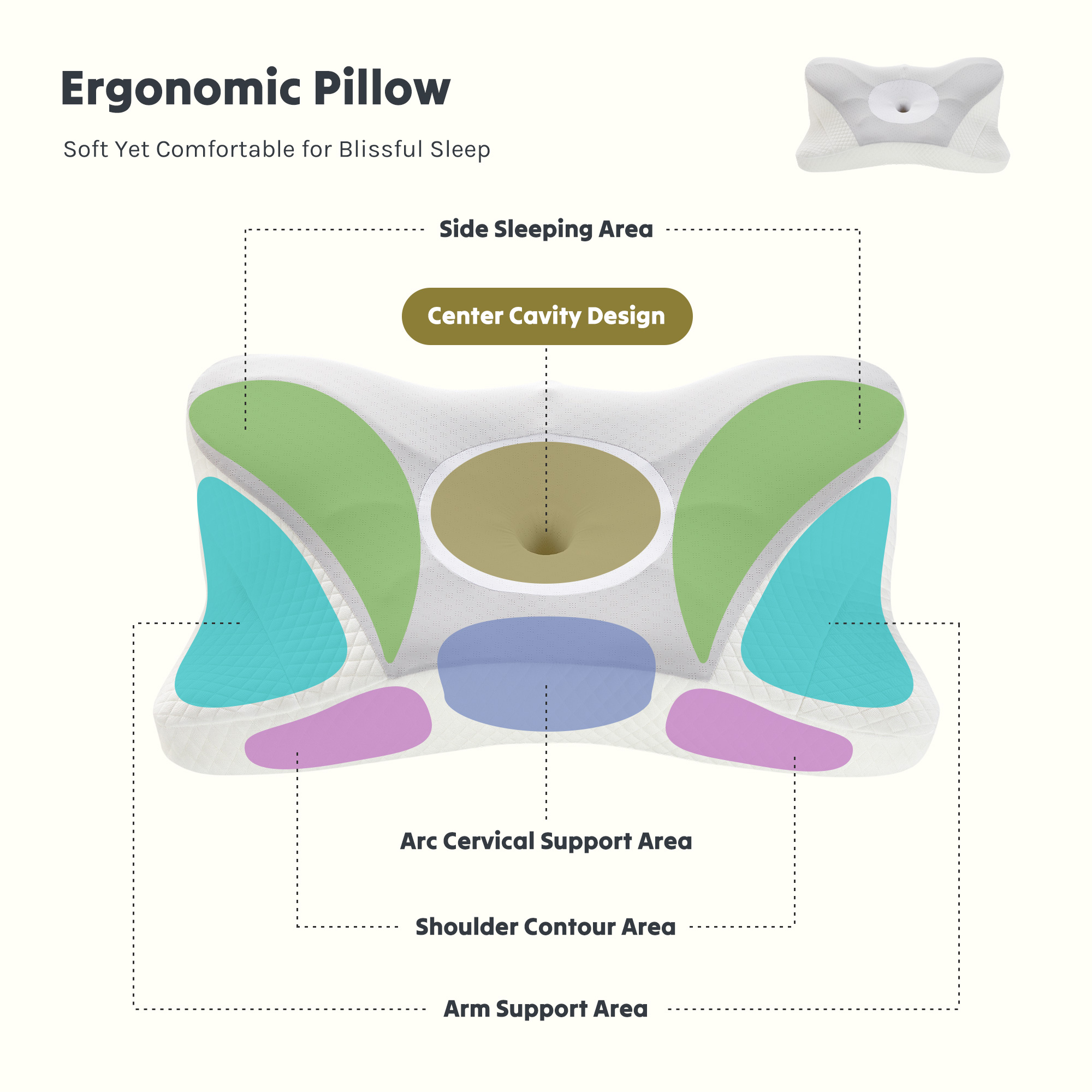 CONCETTA Ergonomic Cervical Pillow Orthopedic Cervical Pillow for Neck Pain Relief, King, Dark Gray