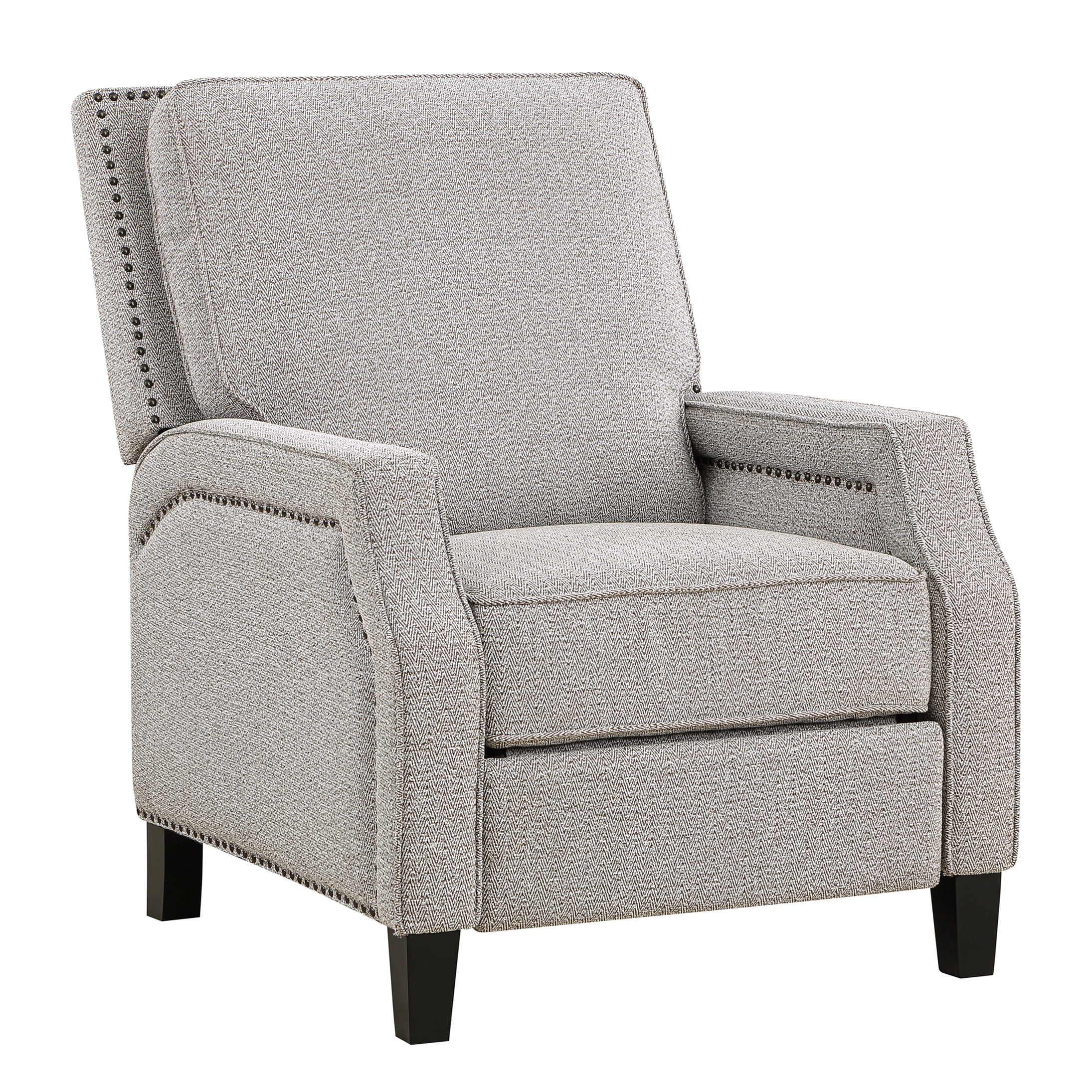 Modern Chenille Push-Back Recliner Chair - Beige Brown Transitional Self-Reclining Motion Seat for Living Room