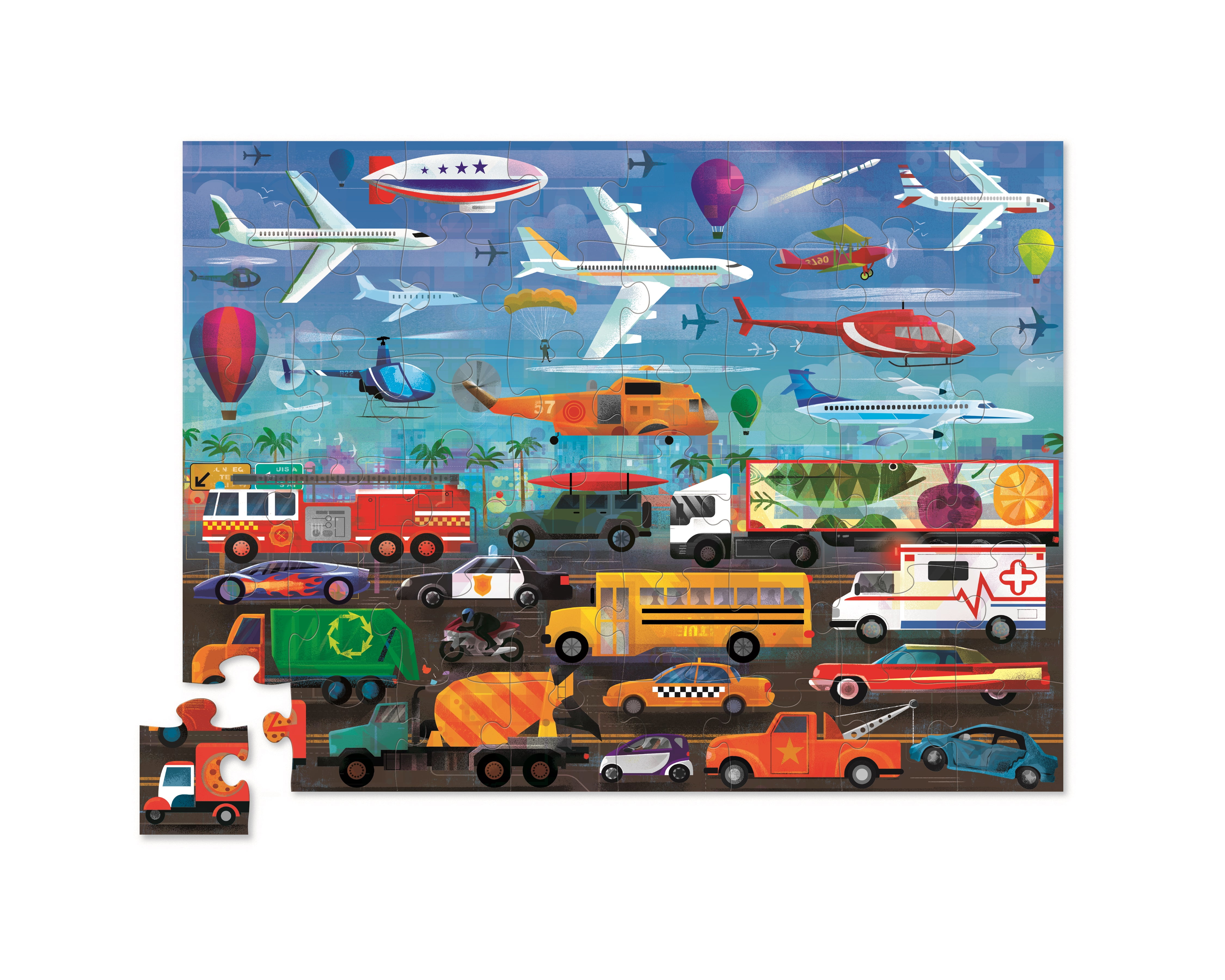 Crocodile Creek Above + Below 48-Piece Jigsaw Floor Puzzle - Fun Floor Puzzles for Kids Ages 4-8 - Heavy-Duty Shaped Box for Storage - Things that Go - 18 x 24 inches Finished