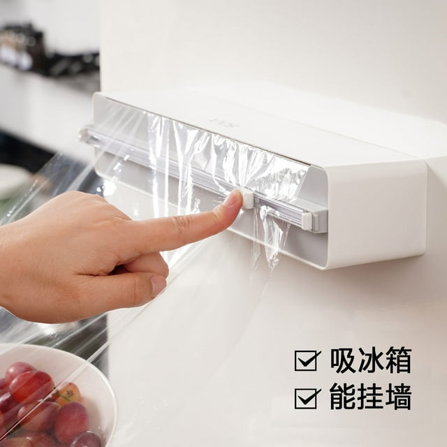 SOLX Patented Magnetic Wall-Mounted Food Wrap Cutter with Adjustable Length & Double-Sided Sliding Blade - Space-Saving Kitchen Tool for Precise Cuts, Includes 50m Film, E1 Grey, 310*57mm
