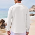 thumbnail image 4 of Havenx Mens Henley Shirt Roll-Up Long Sleeve Button Up Shirts Band Collar Textured T Shirt Summer Lightweight Loose Fit Casual Tees,White 2XL, 4 of 5