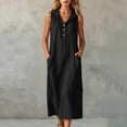 thumbnail image 2 of Miluxas Women's Hooded Sleeveless Maxi Dress Buttons Front Work office Casual Loose Shift Dress with Pockets Textured Summer Trendy Outfits Black, 2 of 7