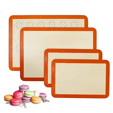 

Silicone Baking Mat Set of 4(2 Half and 2 Quarter) Sheet Non Stick Reusable Silicone Pastry Baking Mat for Bake Pans & Rolling - Macaron/Pastry/Cookie/Bun/Bread Making Counter Mat Dough Rolling Mat