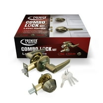 Antique Brass Entry Lock Set Lever Handle and Deadbolt Keyed Alike SC1 Keyway