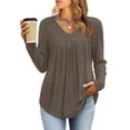 thumbnail image 2 of Womens Blouses Casual, Comdrip Women's Casual Long Sleeved Shirt with Brushed and Pleated Fashion T Shirt Long Sleeve Work Tops for Women Brown S, 2 of 6