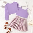 thumbnail image 2 of PatPat 3 Pieces Girls Waffle Cami Top, Long Sleeve Cardigan with Plaid Skirt Outfit Set Size 5-12, 2 of 6