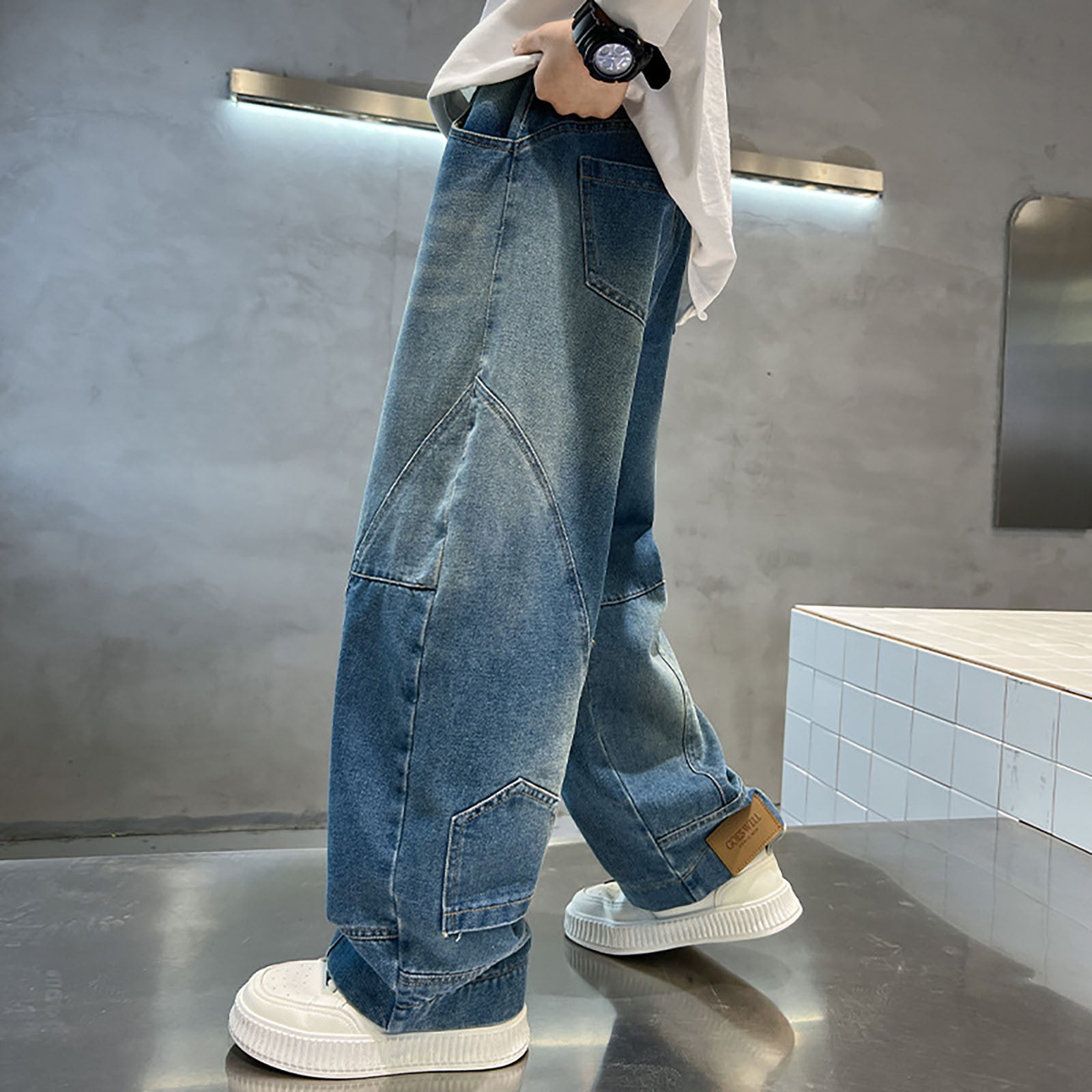 Wdgfv Boys Bootcut Jeans Boys Casual Cargo Trousers Elastic Waist Pants for Kids Comfortable Regular Fit Age 4-12 Outdoor Daily Wear Light Blue 6-7 Years