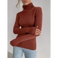 thumbnail image 5 of Ribbed Sweaters for Women Cute High Neck Knitted Warm Fitted Sweater CaramelColor One size, 5 of 7