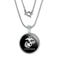 thumbnail image 1 of Marine Corps USMC Semper Fidelis White Black Logo Officially Licensed 0.75" Pendant with Sterling Silver Plated Chain, 1 of 4
