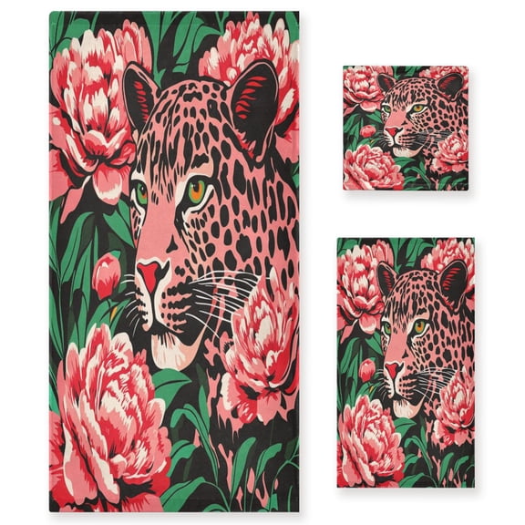 BZSMCE 3piece Bath Towel Sets Hand Bath Towels Fashion The Leaping Leopard Printed Towel Sets