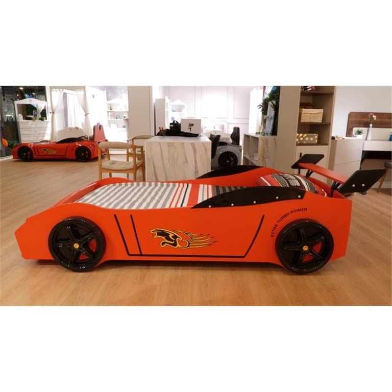 ベッドフレーム titi racer car bed Titi Racer Modern Woody Twin Race Car Bed with LED Headlights in