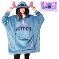 thumbnail image 1 of Sudadera con capucha Disney Stitch Blanket, 2 en 1, sudadera con capucha de forro polar extragrande para bebés Yoda Minnie Mouse, Stitch Gifts (punto azul), 1 of 6