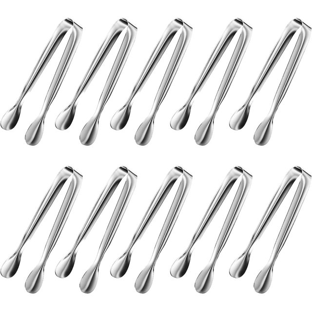 20 Pinzas para Cubitos de Hielo de ACERO INOXIDABLE de 11 cm, Pinzas para Azúcar de Mano Vintage Pulidas Multifuncionales, para Dulces, Helado, Galletas, Café, Cocina, Boda