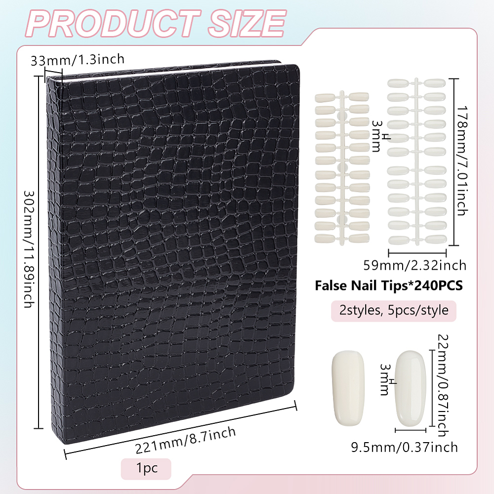 1set 2 sets 2 styles Plastic False Nail Nail Art Decoration Accessories 1pc PU Leather & Wood & Plastic color Card box Black Nail: 170~183x60~60x2~3mm 1 set/style Plastic