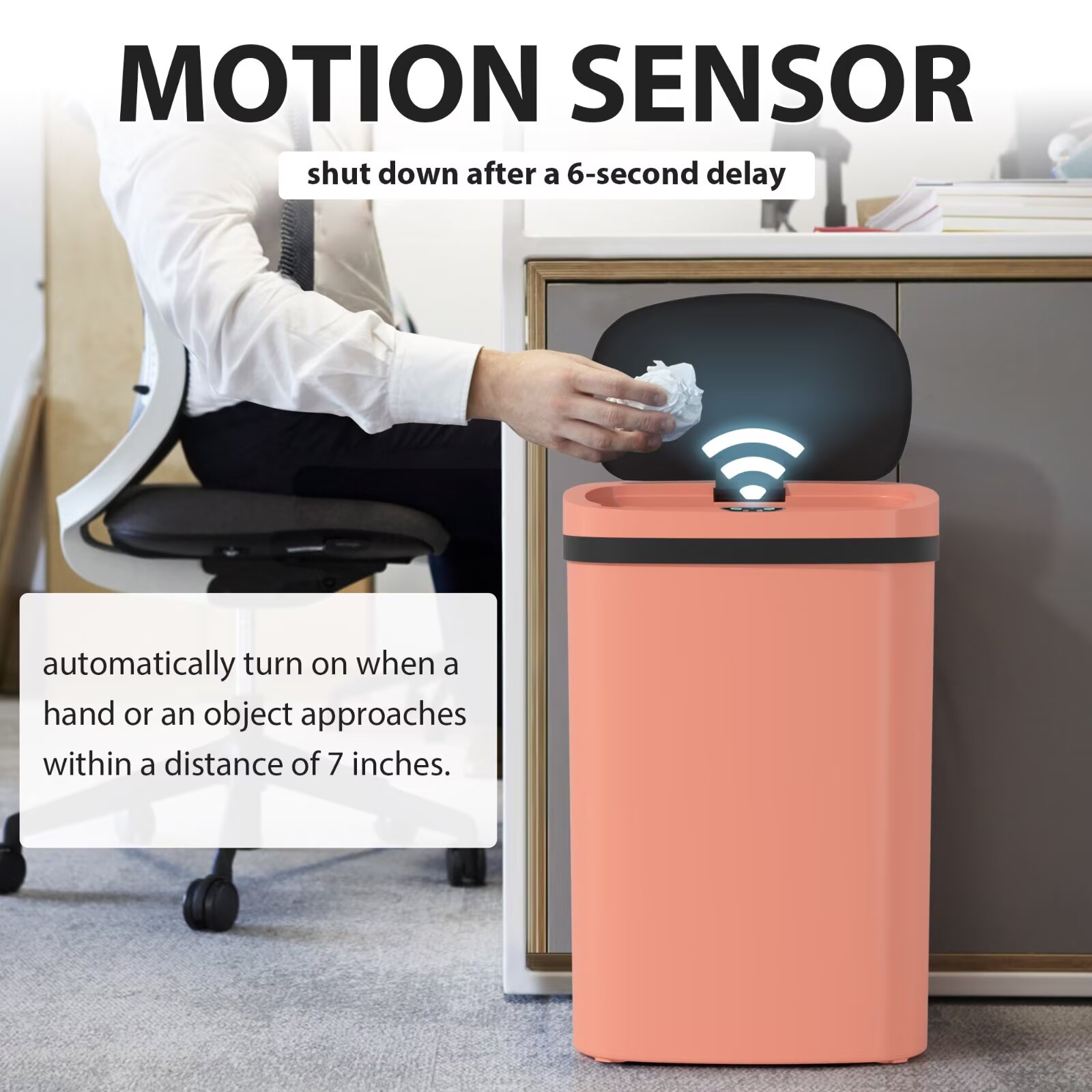 YRLLENSDAN 13 Gallon Trash Can Motion Sensor Touchless Automatic Garbage Cans with Lid and Odor Filter for Kitchen Bedroom Office Living Room, Pink