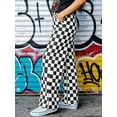 thumbnail image 5 of JWD Women's Checkered Wide Leg Pants Casual Elastic Waist Comfy Loose Fit Trousers with Pockets Black White Plaid S, 5 of 6