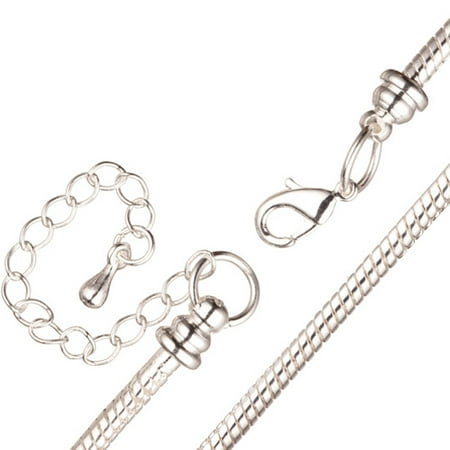 Necklace Chain For Large Hole Charms (European Style) Silver Plated 2.7mm Snake 17.7Inch With Lobster Claw Clasp And Extension Chain pack of 1 (2-Pack Value Bundle), SAVE $1