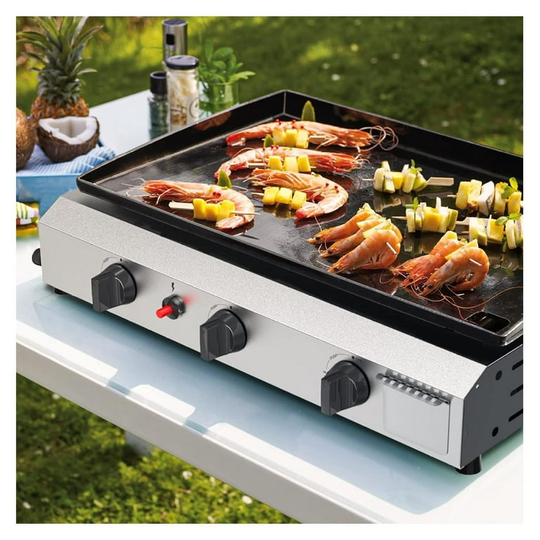 Indoor Grill 3-Burner Gas Griddle With Hood 45,000 BTU Stainless