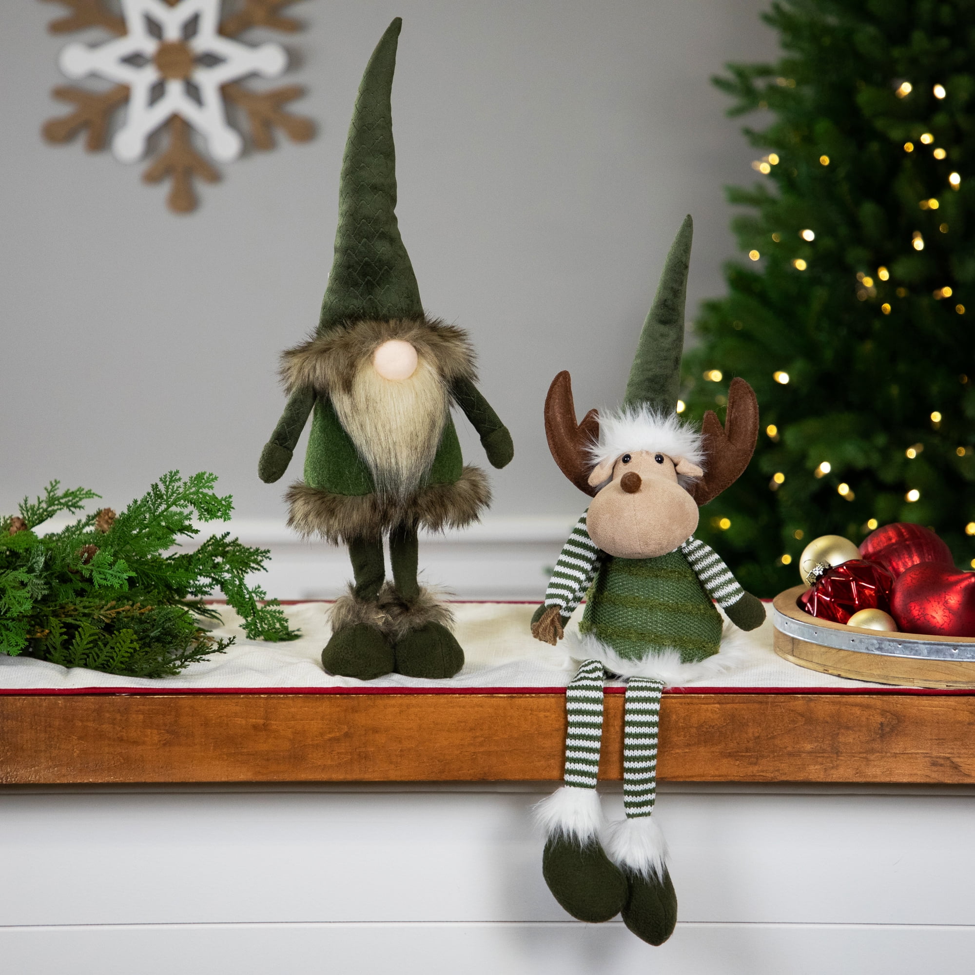 Northlight Standing Plush Gnome with Faux Fur Christmas Figure - 19" - Green