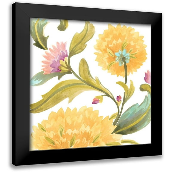 Vess, June Erica 12x12 Black Modern Framed Museum Art Print Titled - Abbey Floral Tiles III