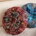 thumbnail image 3 of Monebena Round Floor Pillow Cushion Pleated Throw Pillows Boho Printed Accent Pumpkin Decorative Throw Pillows with Button Cotton Linen Pillow Cushion for Sofa Couch Vanity Chair Bed Diameter 14", 3 of 10